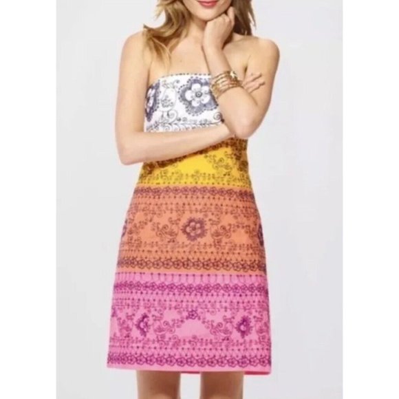 Lilly Pulitzer Dresses & Skirts - Lilly Pulitzer Bowen Color Blocked Bird Is The Word Embroidery Strapless Dress 2